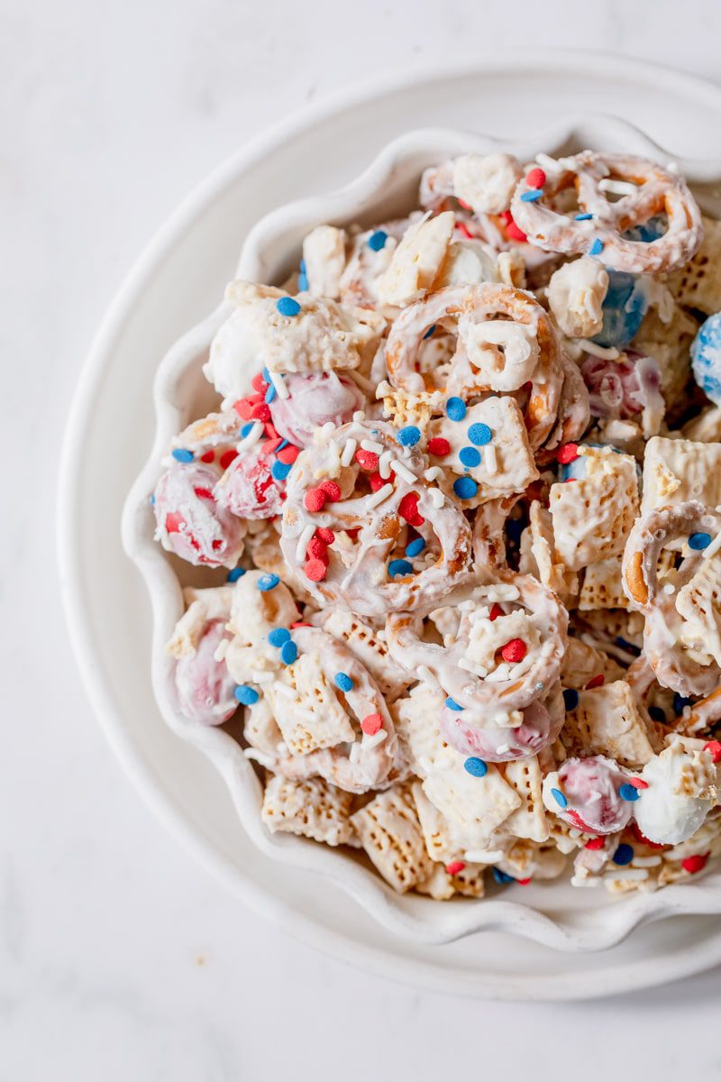 bowl of 4th of July snack mix