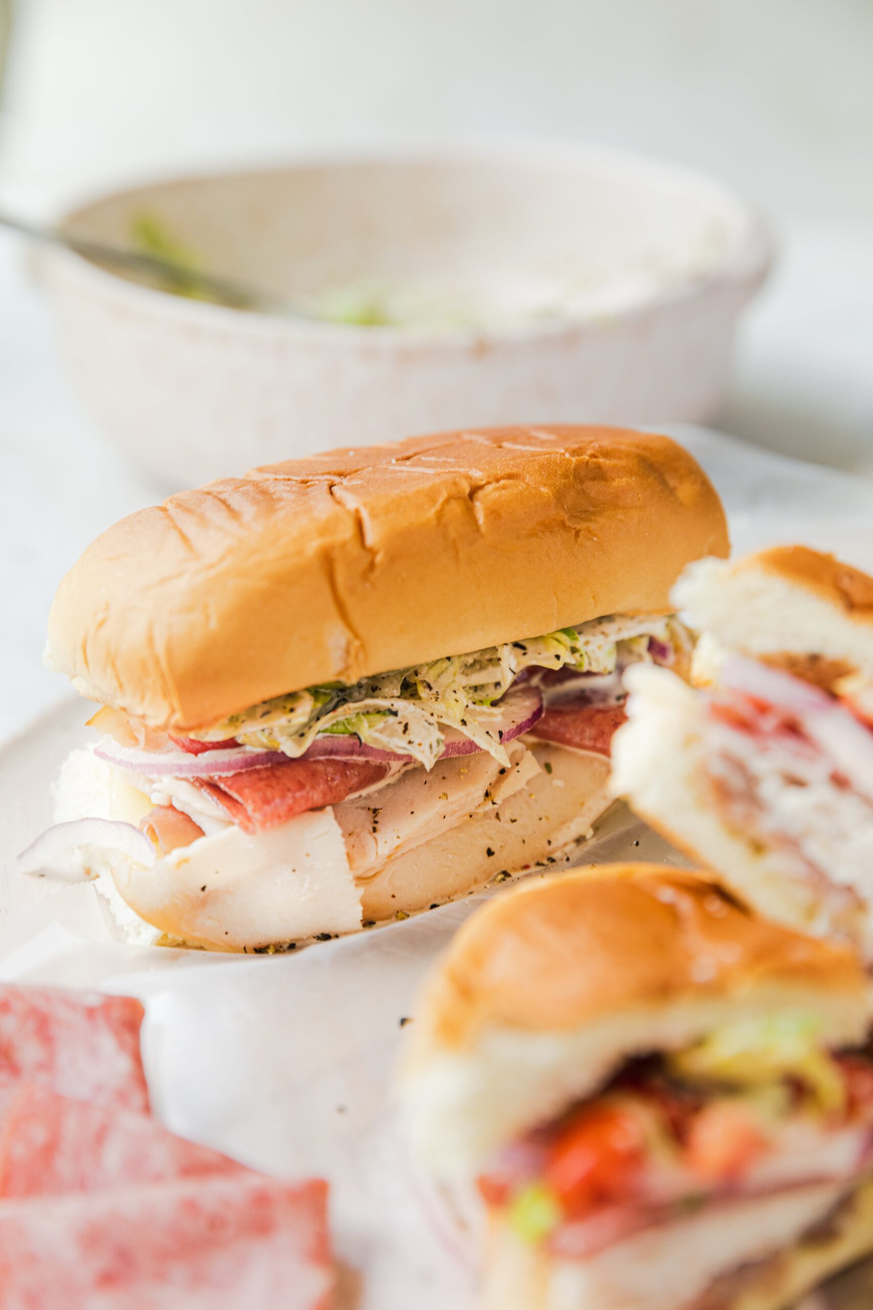 Grinder Sandwiches on a marble platter