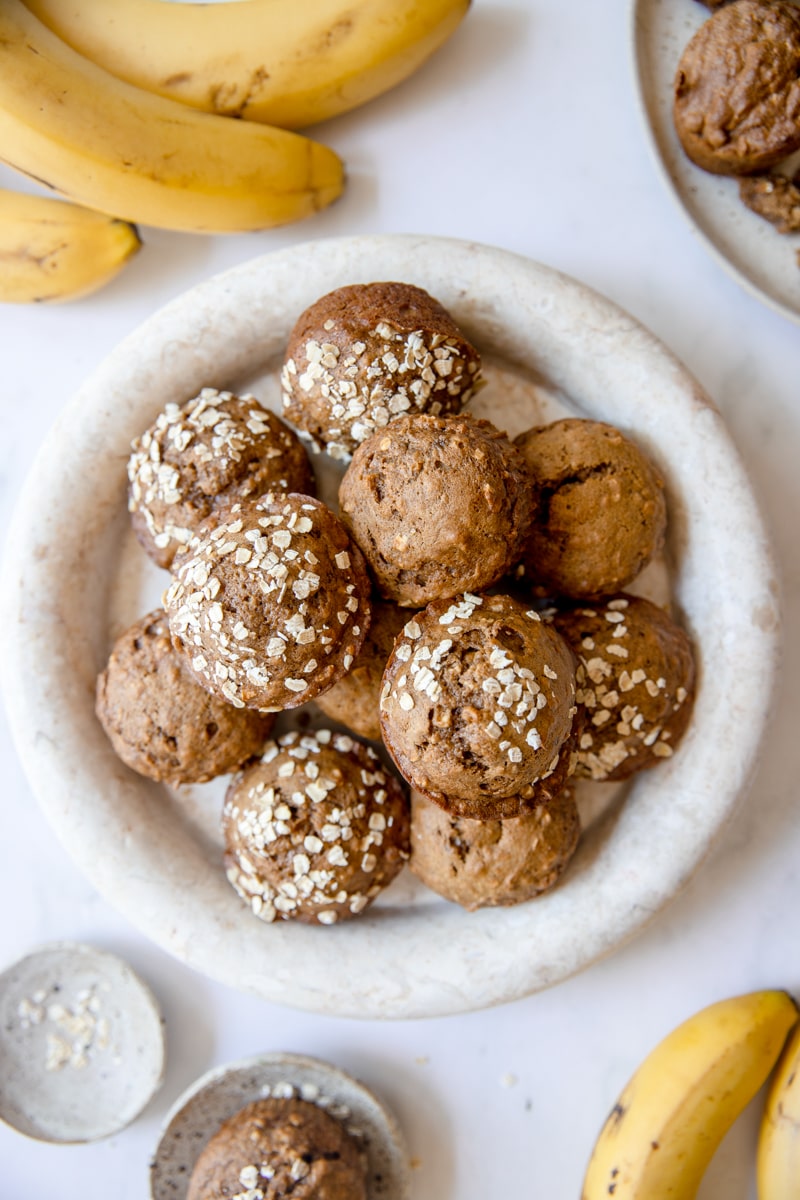 full plate of pumpkin banana muffins with oats