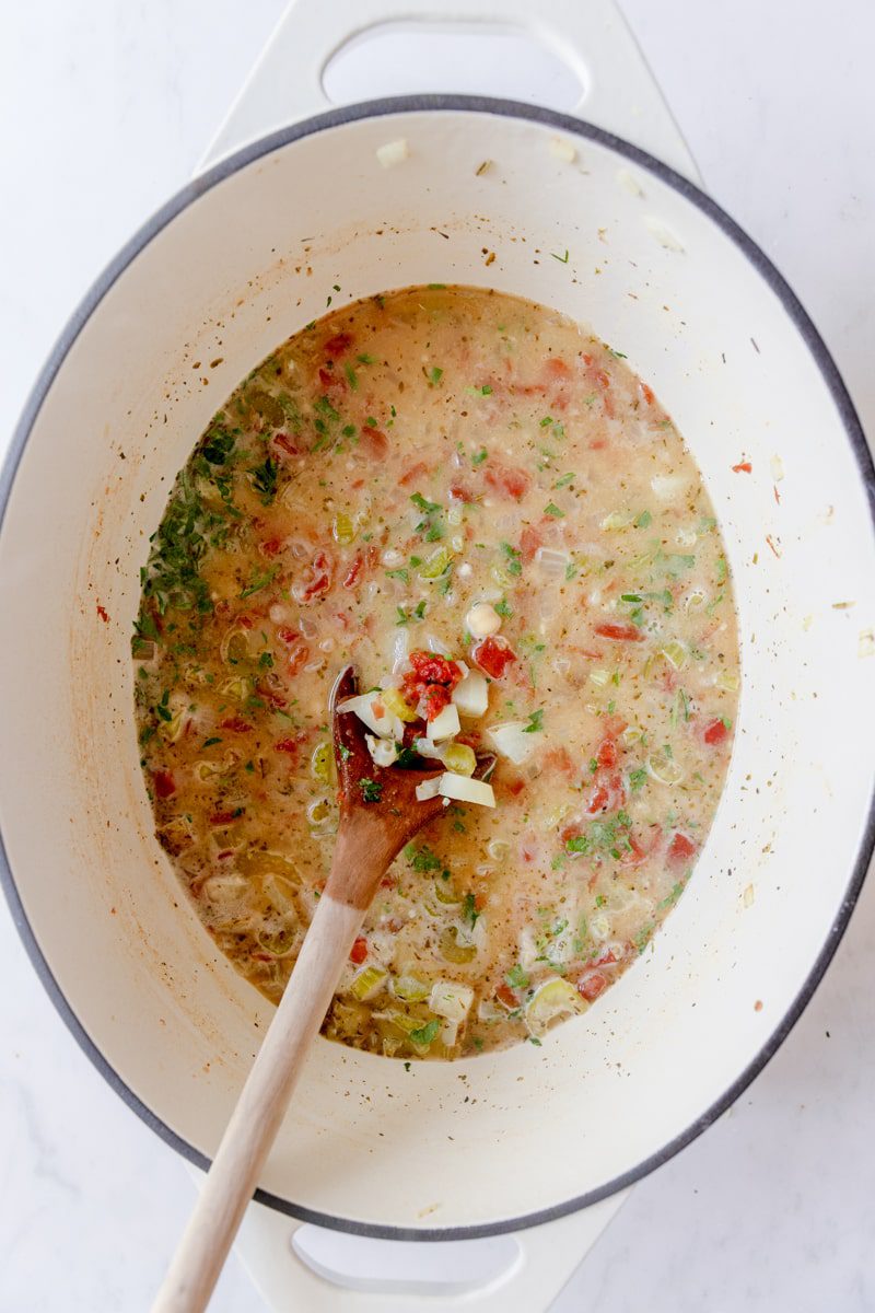 blended chickpeas stirred into the chickpea soup