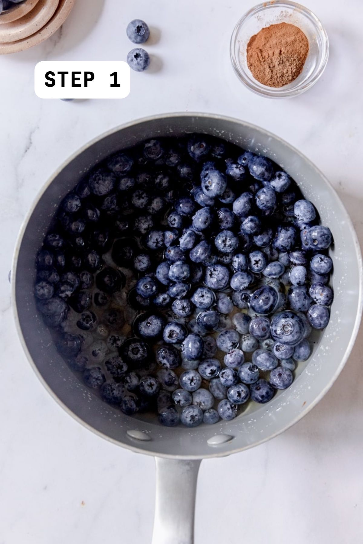 blueberries, water, and agave in a saucepan.