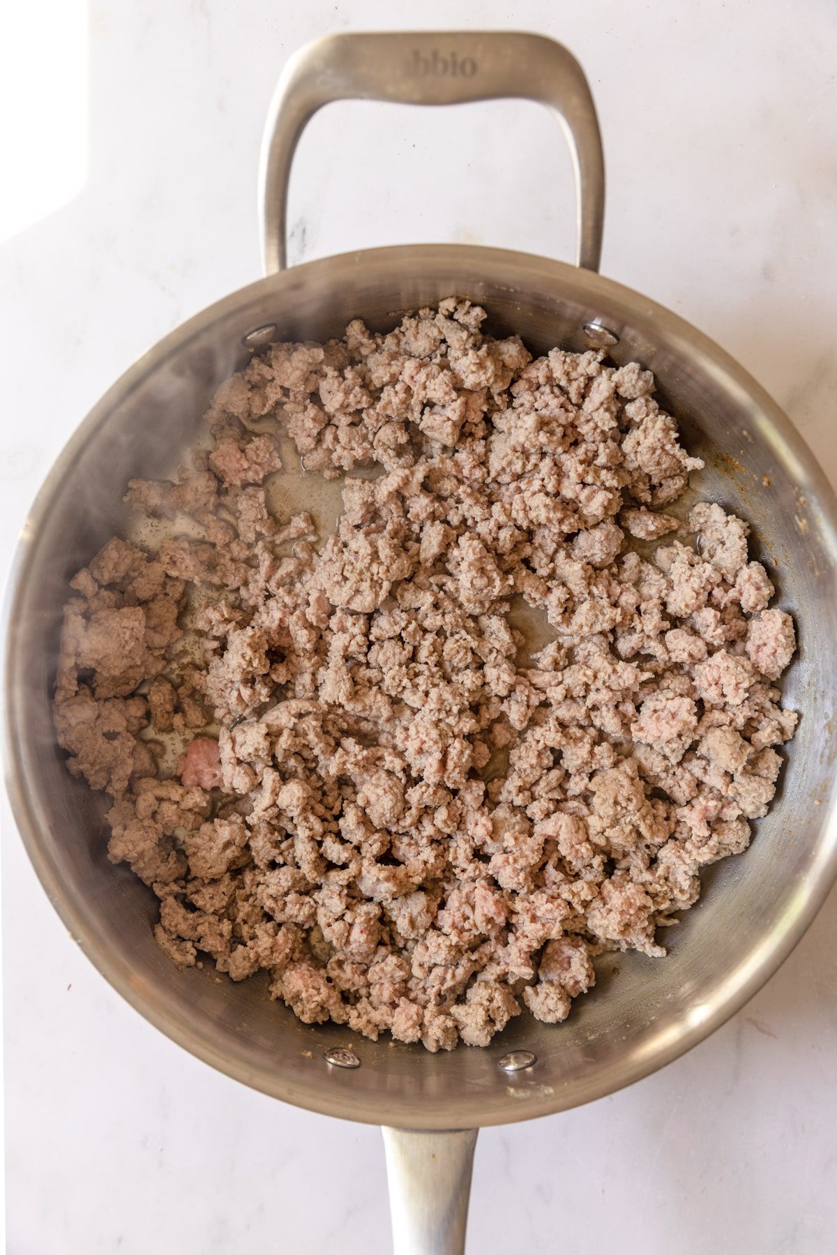 cooked ground turkey in a skillet 