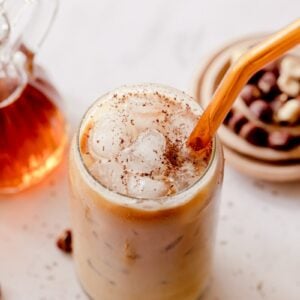 iced hazelnut latte in a glass