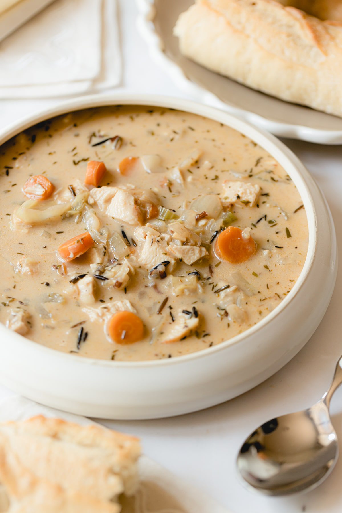 Bowl of Panera's Chicken and Wild Rice Soup recipe.