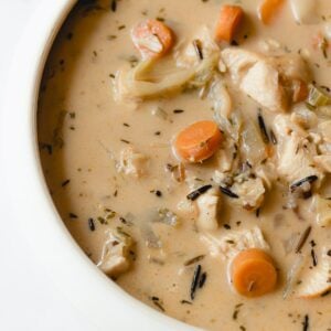 Bowl of copycat Panera Chicken and Wild Rice Soup