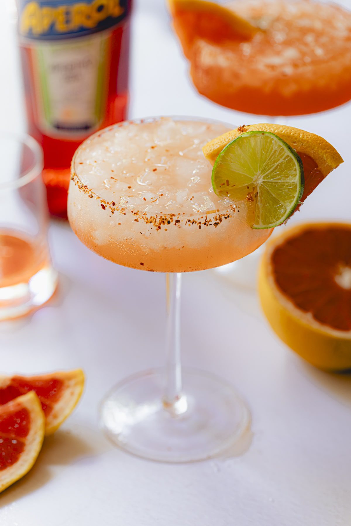 A close-up of an Aperol Paloma.