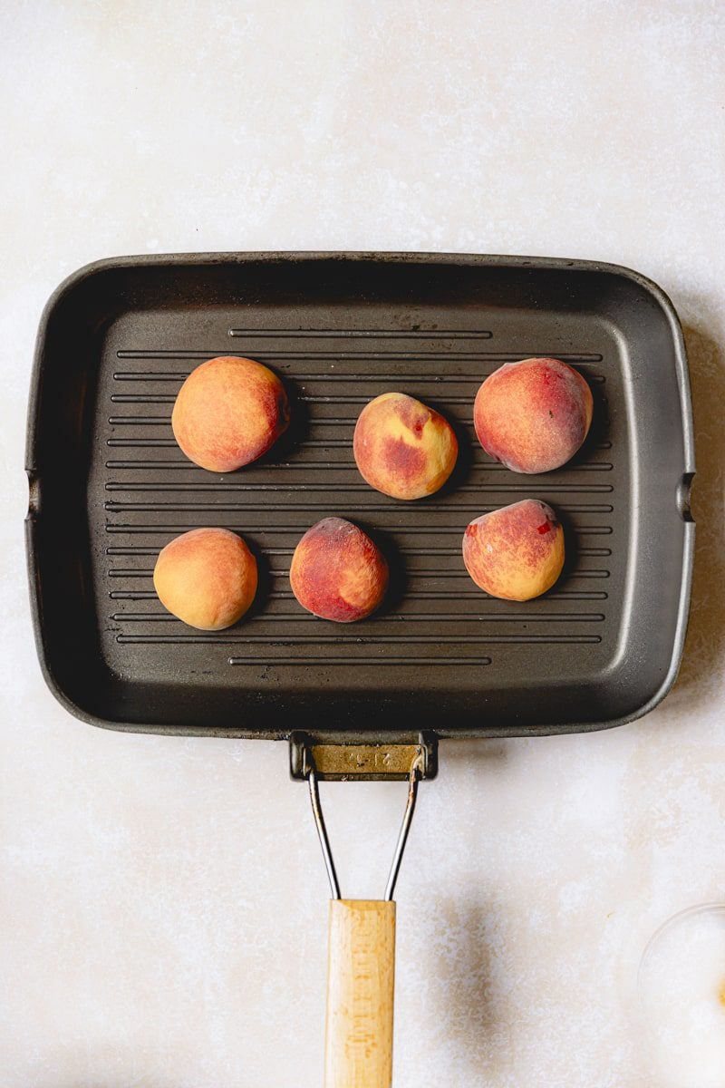 Peaches on a grill pan.