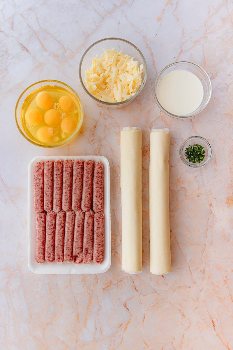 Puff pastry sausage wrap ingredients.