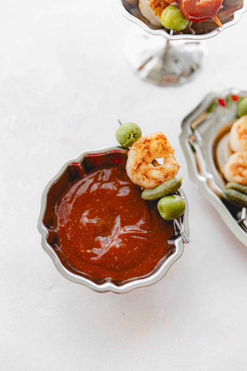 Bloody Mary shrimp cocktail. 