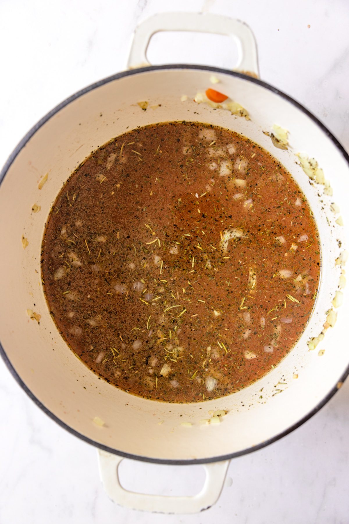 Broth added to leftover turkey lentil soup.